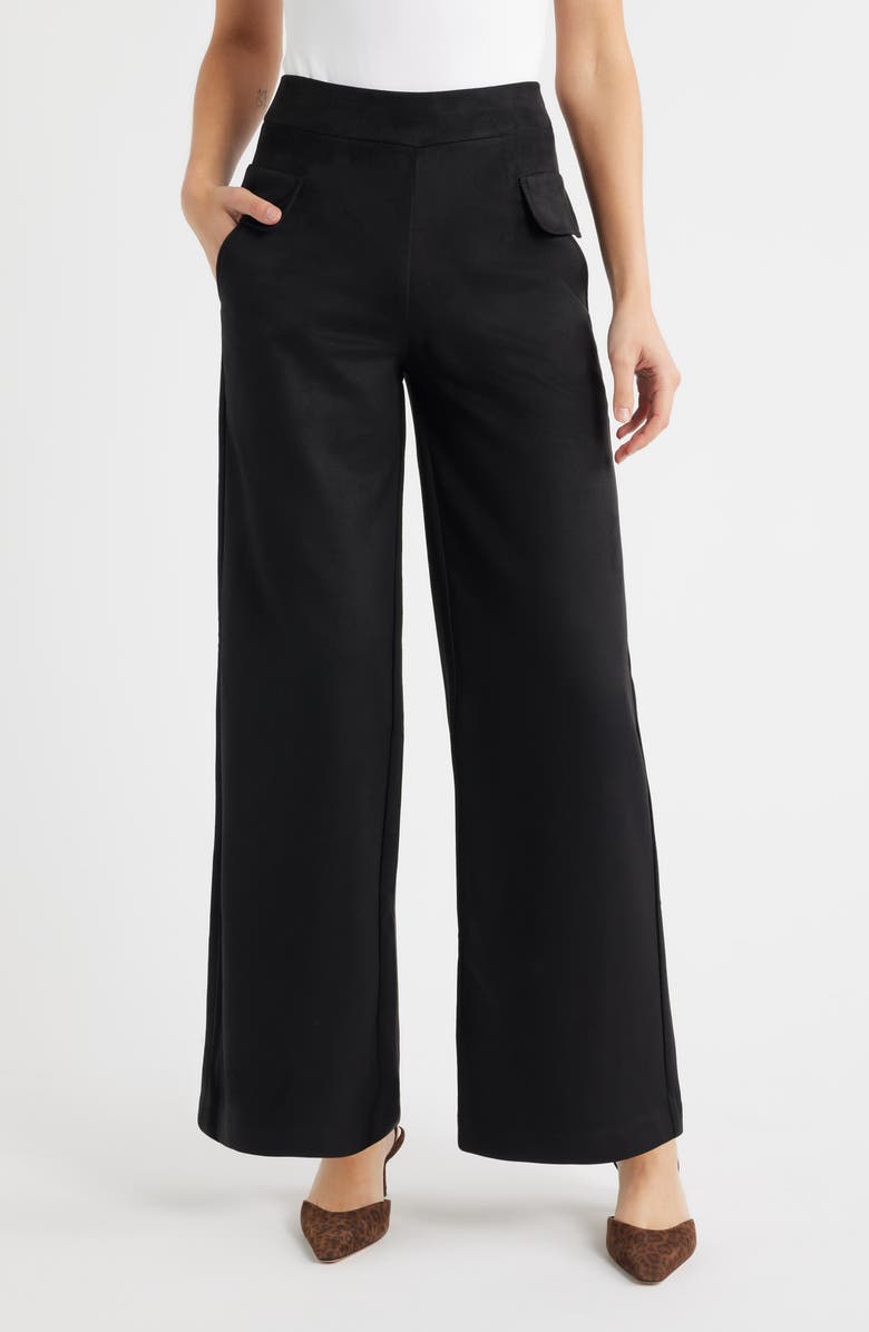 Hue Faux Suede Wide Leg Pants, Main, color, Black
