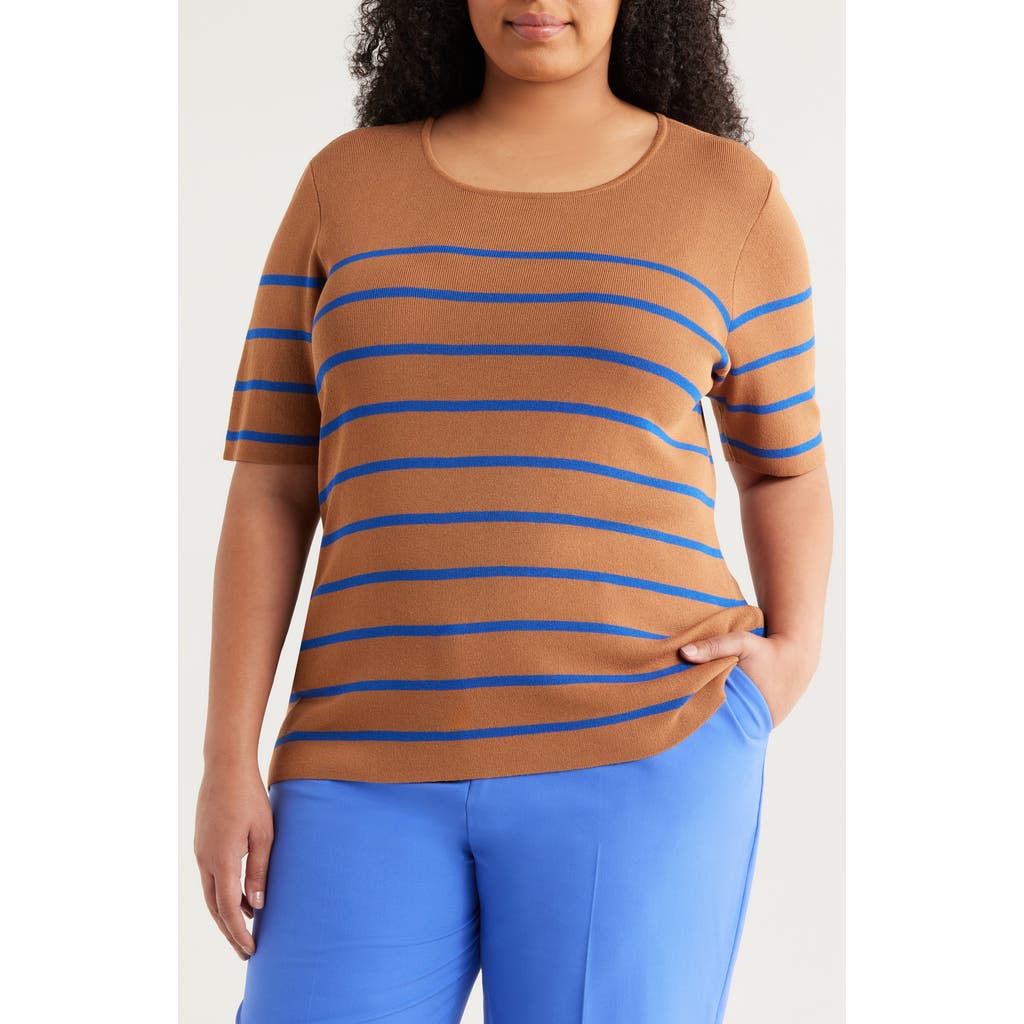 Tahari Asl Plus Size Striped Short-sleeve Top