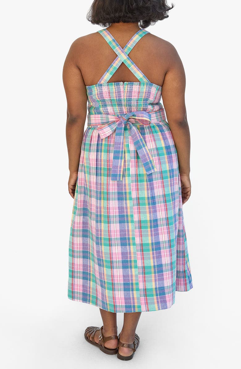 Clare V. Lisette Madras Plaid Cotton & Linen Blend Midi Dress, Alternate, color, Multi Color
