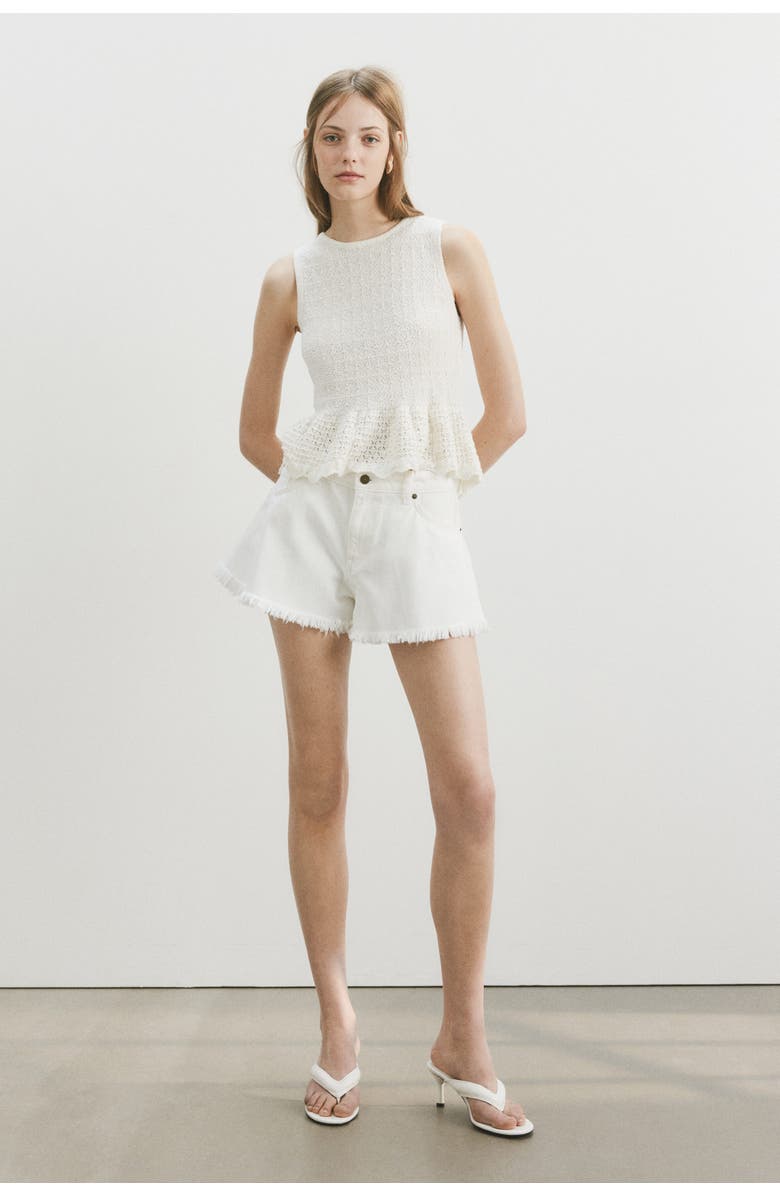 H&M Frayed denim shorts, Alternate, color, Cream