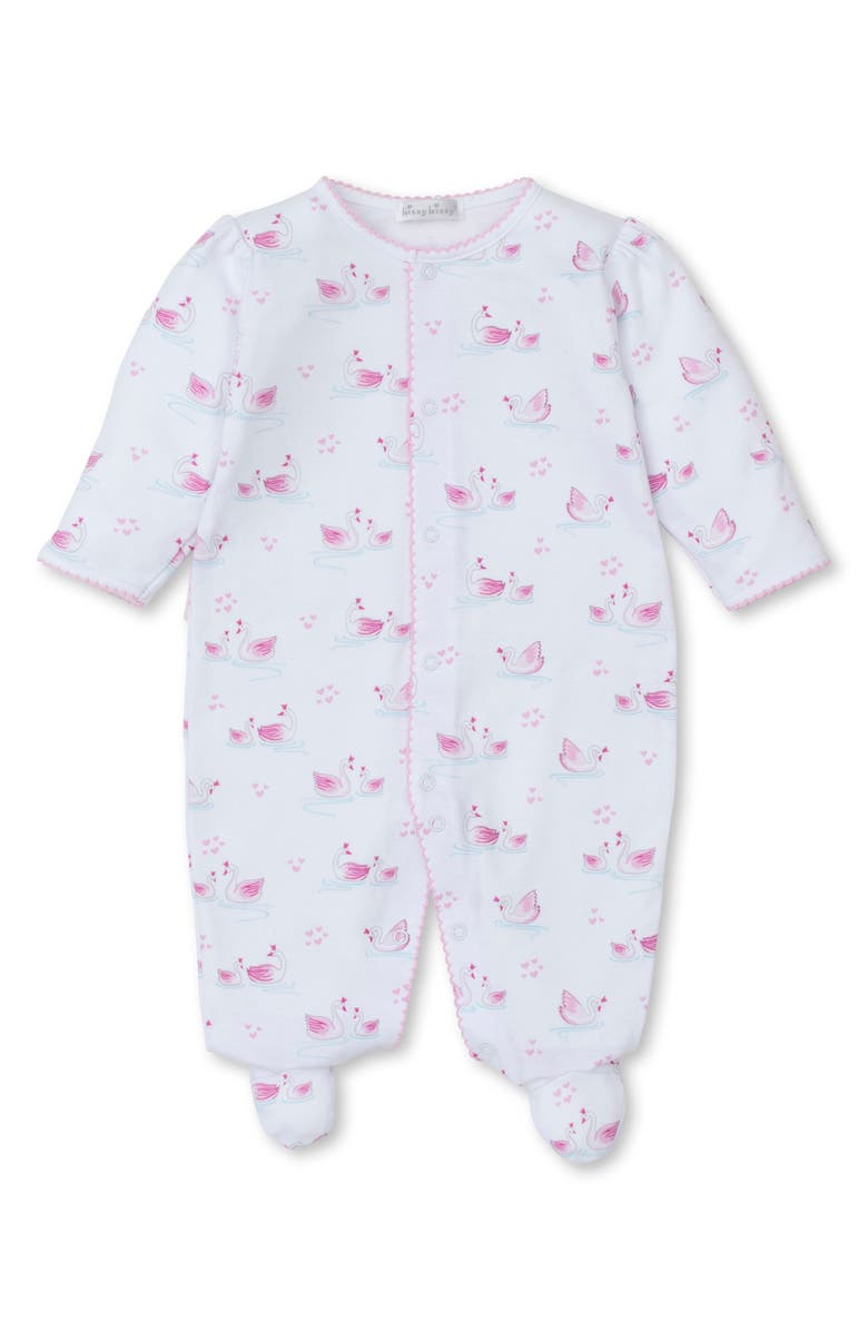 Kissy Kissy Swan Print Tulle Accent Pima Cotton Footie, Main, color,