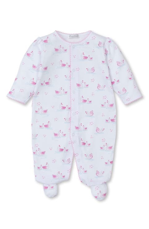 Swan Print Tulle Accent Pima Cotton Footie (Baby)