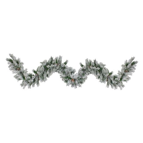 Flocked Angel Pine Artificial Christmas Garland with Pinecones - 9
 x 10" - Unlit
