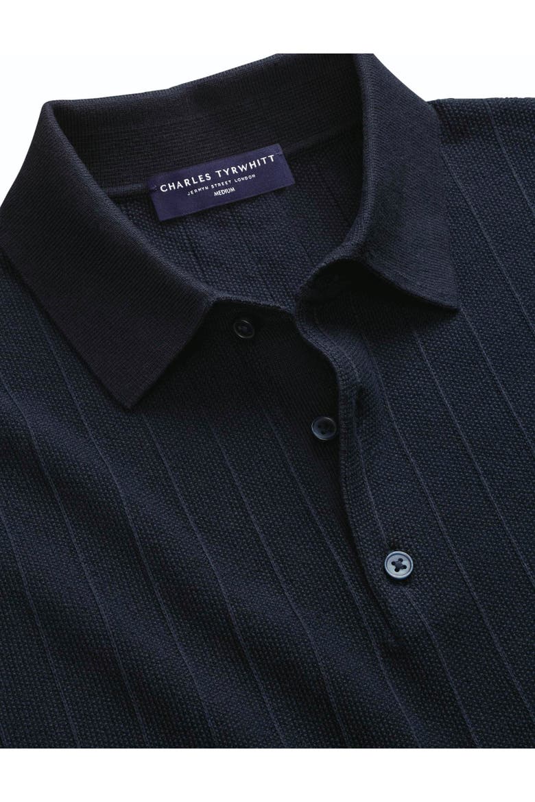 Stripe Texture Short Sleeve Knitted Cotton Polo, Alternate, color, Navy