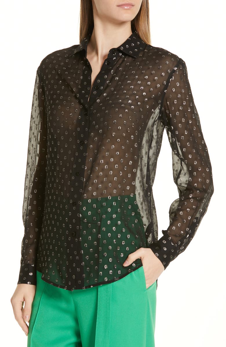 Robert Rodriguez Camille Fil Coupé Silk Blend Chiffon Shirt, Alternate, color, 