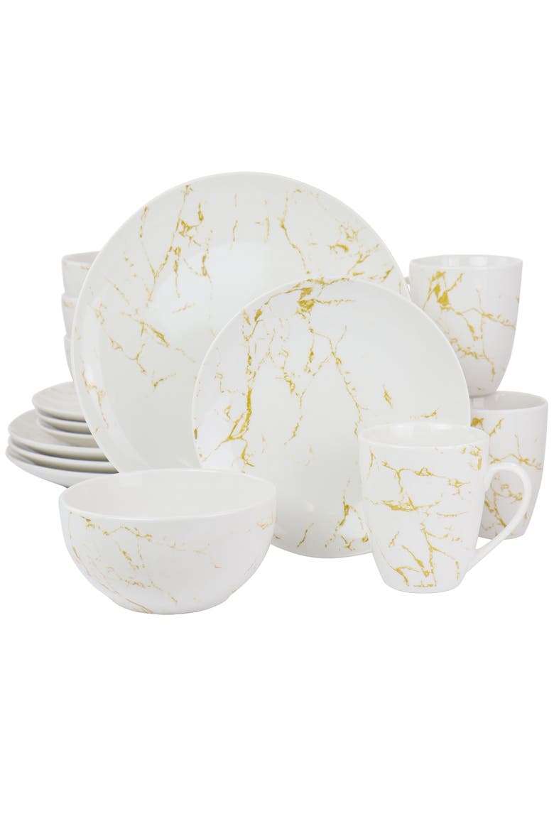 Fine Marble 16 Piece Stoneware Dinnerware Set, Main, color, White