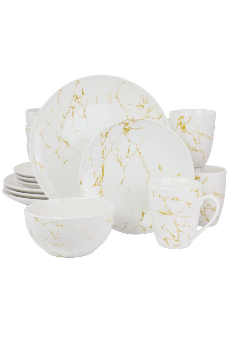 Elama Fine Marble 16 Piece Stoneware Dinnerware Set, Main, color, White