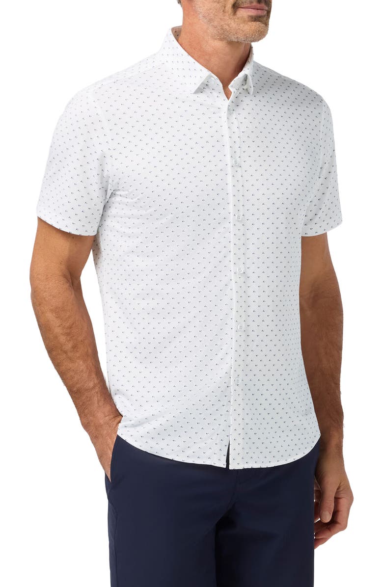 Mizzen+Main Haylard Trim Fit White Tossed Triangle Short Sleeve Button-Up Shirt, Main, color, White Tossed Triangle