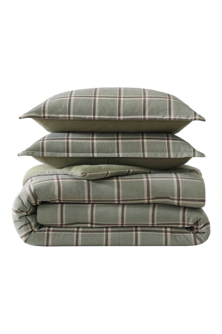 Alpine Plaid Reversible Flannel Comforter & Sham Set, Main, color, GREEN