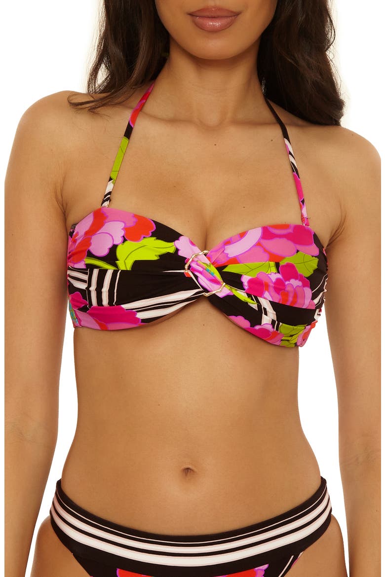 Bougainvillea Bandeau Bikini Top, Alternate, color, BLACK MULTI