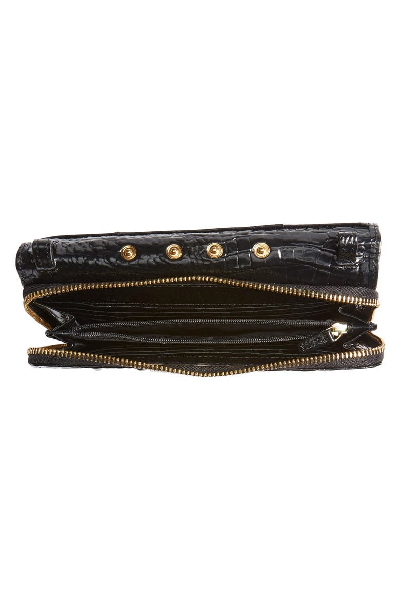 'Michelle' Croc Embossed Leather Crossbody Wallet, Alternate, color, BLACK