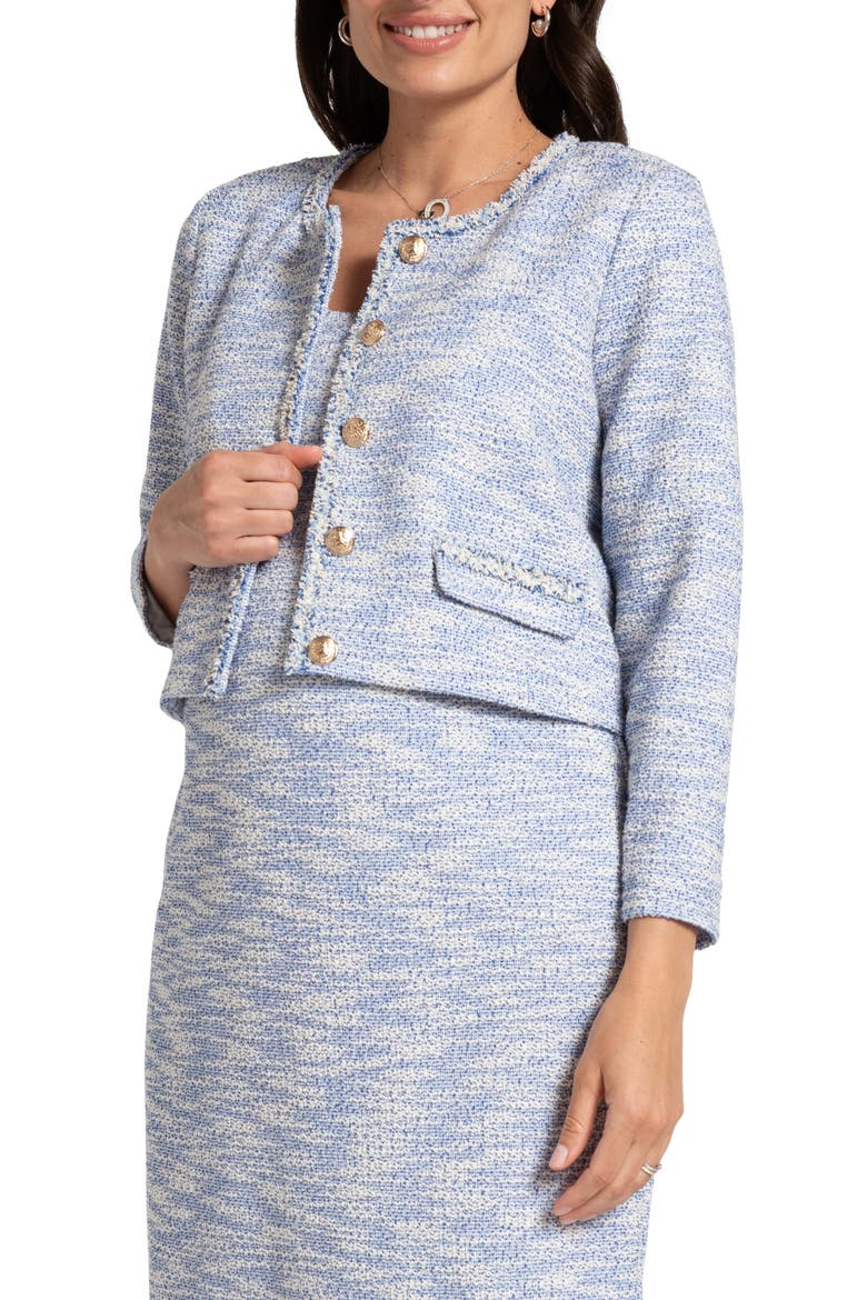 Crop Tweed Maternity Blazer, Main, color, BLUE