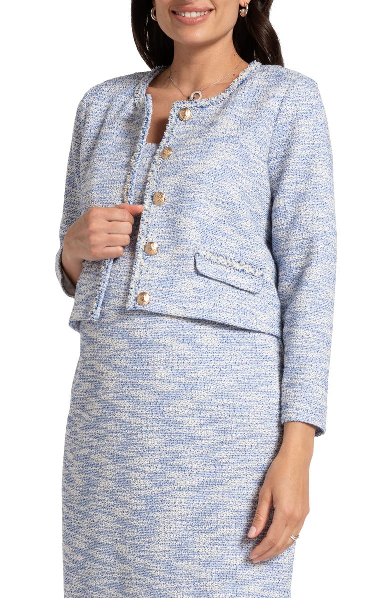 Seraphine Crop Tweed Maternity Blazer, Main, color, Blue