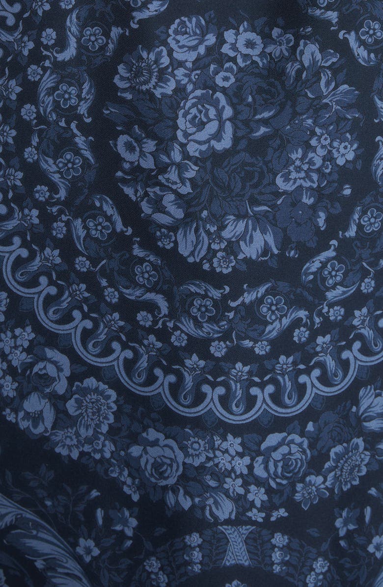 Versace Barocco Print Silk Button-Up Shirt, Alternate, color, Navy Blue