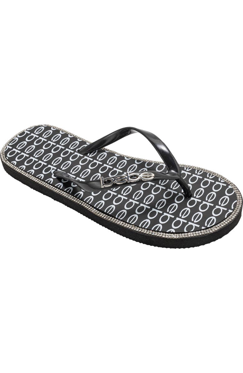 bebe Logo Print Flip Flop, Main, color, Black