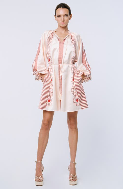 Ciebon Ritz Tie Waist Long Sleeve Dress In Cream Multi