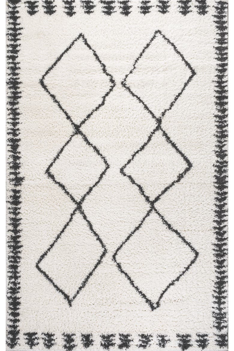 Calvia Moroccan Diamond Shag Area Rug, Main, color, White/Gray