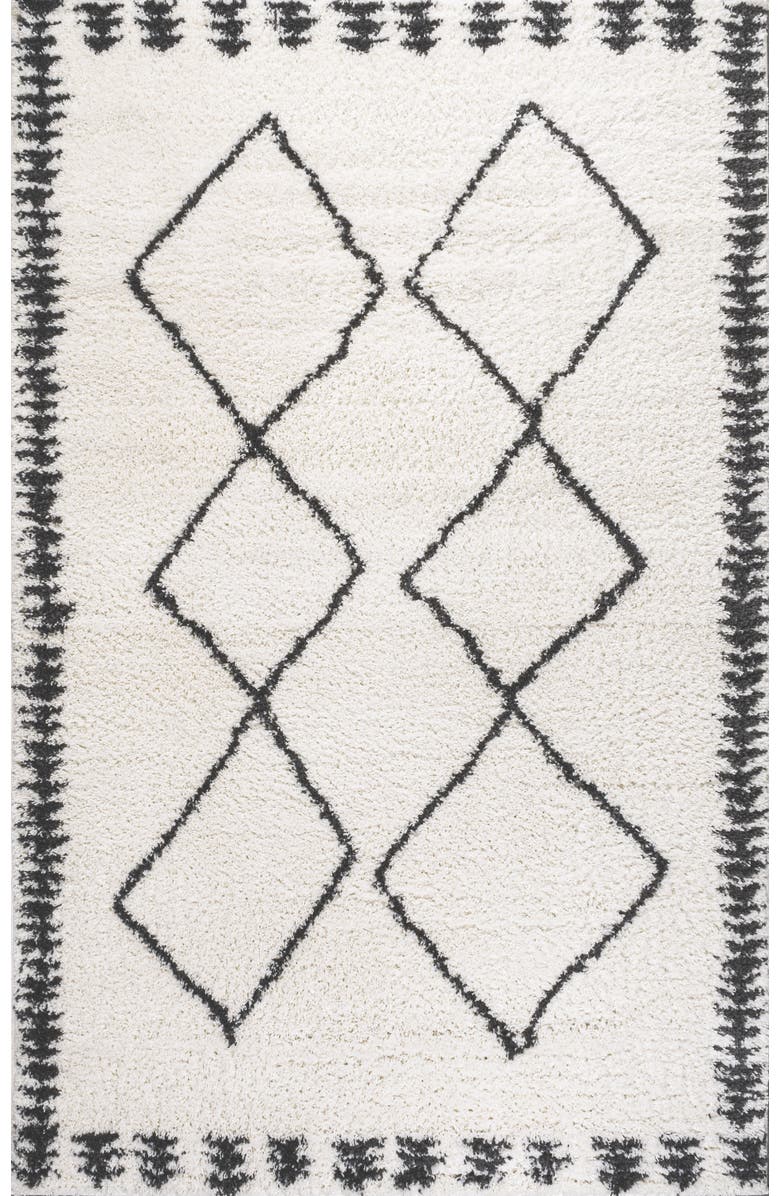 JONATHAN Y Calvia Moroccan Diamond Shag Area Rug, Main, color, White/Gray