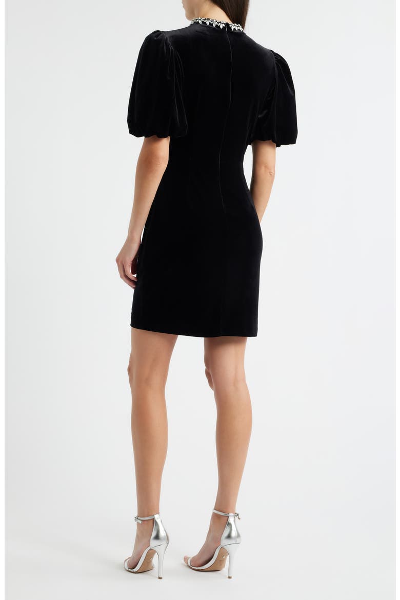 Jeweled Neck Velvet Dress, Alternate, color, BLACK