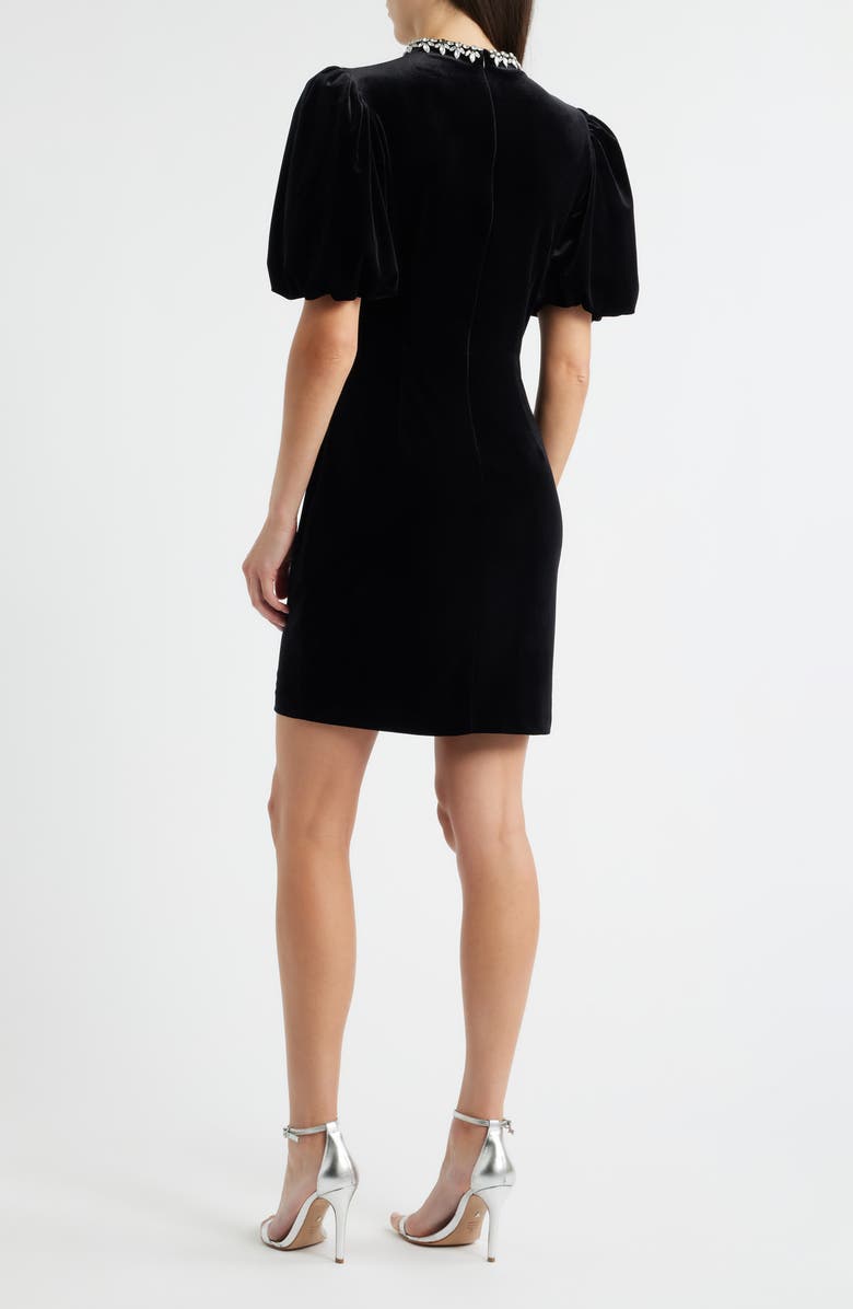 Eliza J Jeweled Neck Velvet Dress, Alternate, color, Black