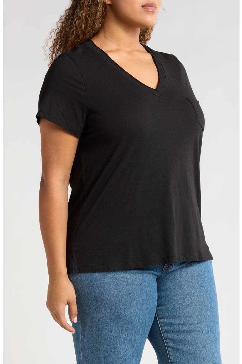 Short Sleeve Cotton & Modal V-Neck Pocket T-Shirt, Alternate, color, BLACK