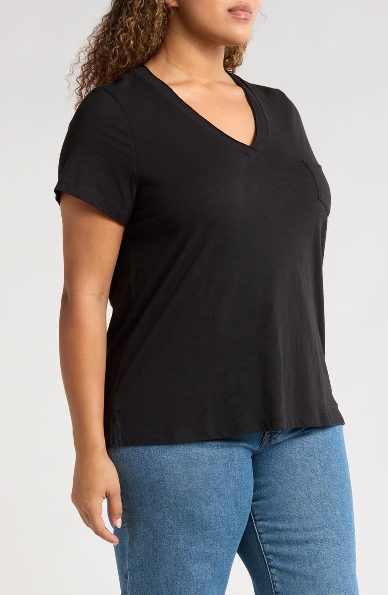 Caslon<sup>®</sup> Short Sleeve Cotton & Modal V-Neck Pocket T-Shirt, Alternate, color, Black