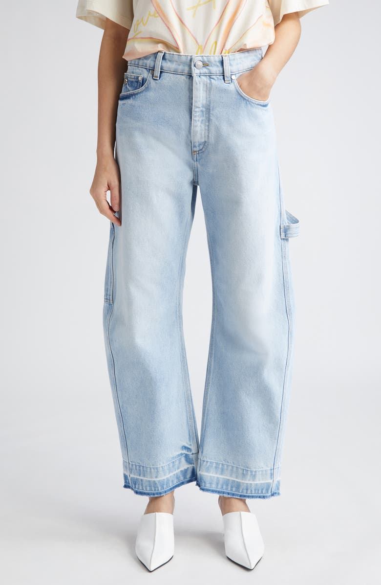 Stella McCartney High Waist Raw Released Hem Banana Leg Utility Jeans, Main, color,