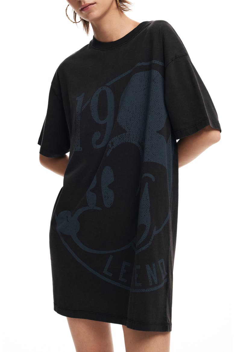 Mickey Mouse Cotton Graphic T-Shirt Dress, Main, color, BLACK