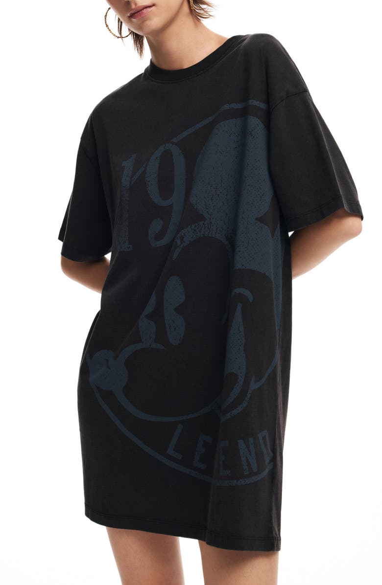 Desigual Mickey Mouse Cotton Graphic T-Shirt Dress, Main, color, Black
