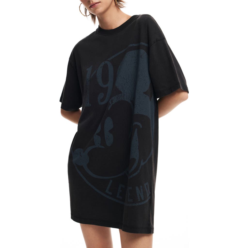 Desigual Mickey Mouse Cotton Graphic T-shirt Dress In Black