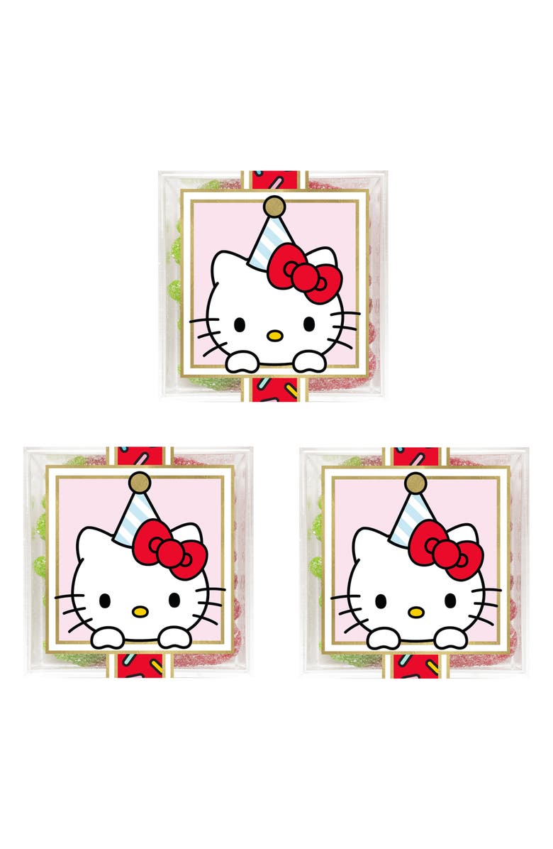 sugarfina Hello Kitty<sup>®</sup> Set Of 3 Sour Strawberry Gummies Candy Cubes, Main, color,