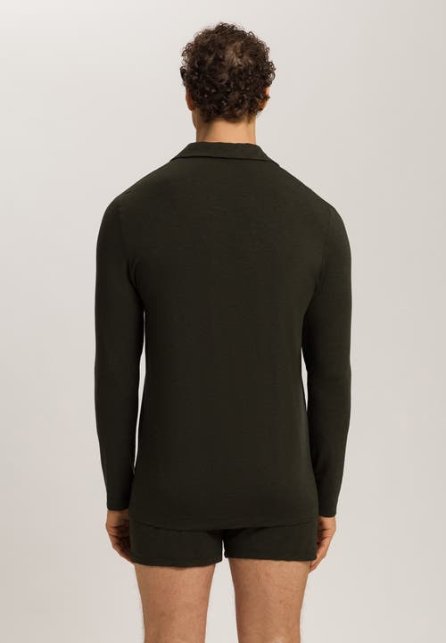 Hanro Casuals Notch Collar Button Front Shirt In Black