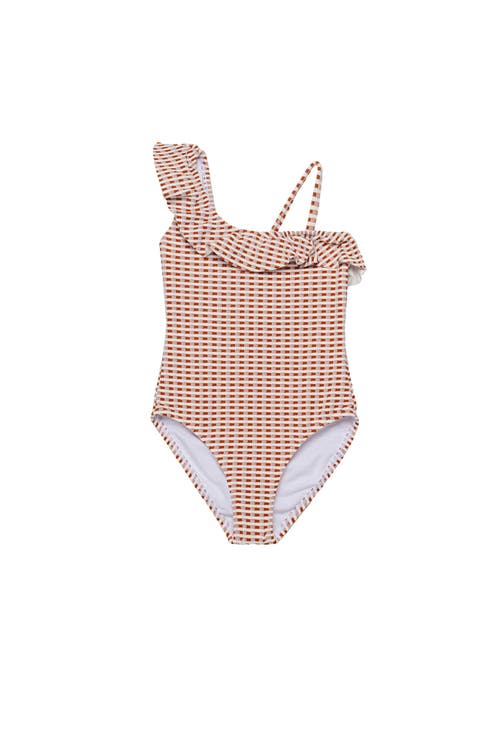 Forever Gingham Textured Ruffle Asymmetrical One Piece