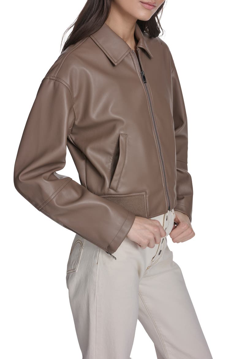 Faux Leather Bomber Jacket, Alternate, color, PINE BARK