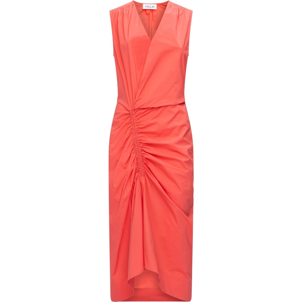 Callas Milano Agnes V-neck Gathered Wrap Sleeveless Dress