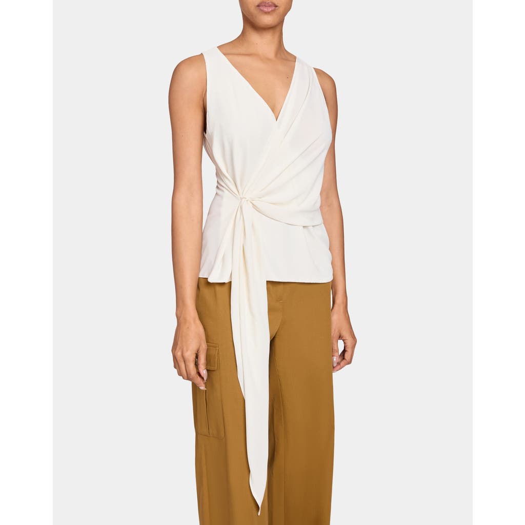 Santorelli Danna Sleeveless Faux Wrap Top In Fluid Crepe