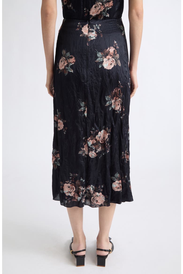 Floral Crushed Satin Midi Skirt, Alternate, color, MARGOT BOUQUET BLACK