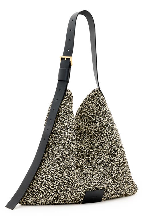 Shop Allsaints Asha Straw Shoulder Bag In Black/natural