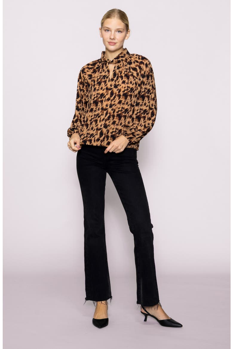Twist Neck Long Sleeve Top, Alternate, color, TAUPE ANIMAL