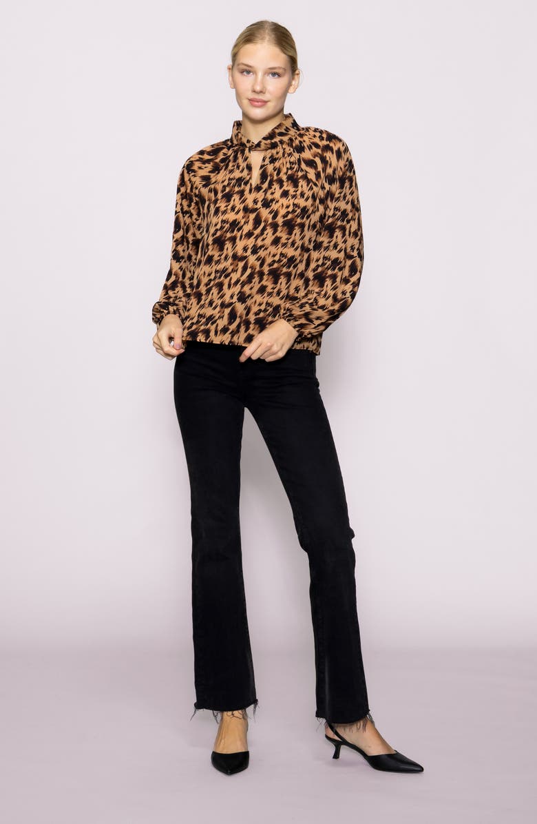 MELLODAY Twist Neck Long Sleeve Top, Alternate, color, Taupe Animal