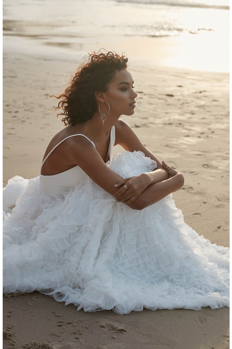 Middleton Chiffon Ruffle Gown, Alternate, color, WHITE / NATURAL