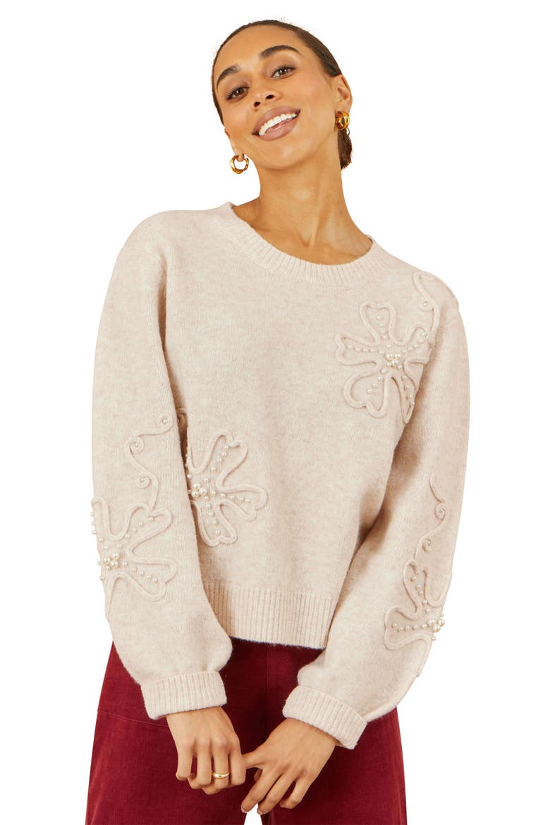 Floral Applique Sweater, Alternate, color, Oatmeal