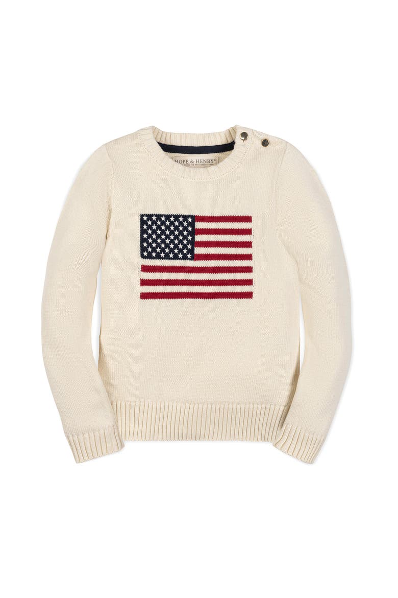 Kids' Organic Crew Neck Flag Sweater, Main, color, Ivory Flag