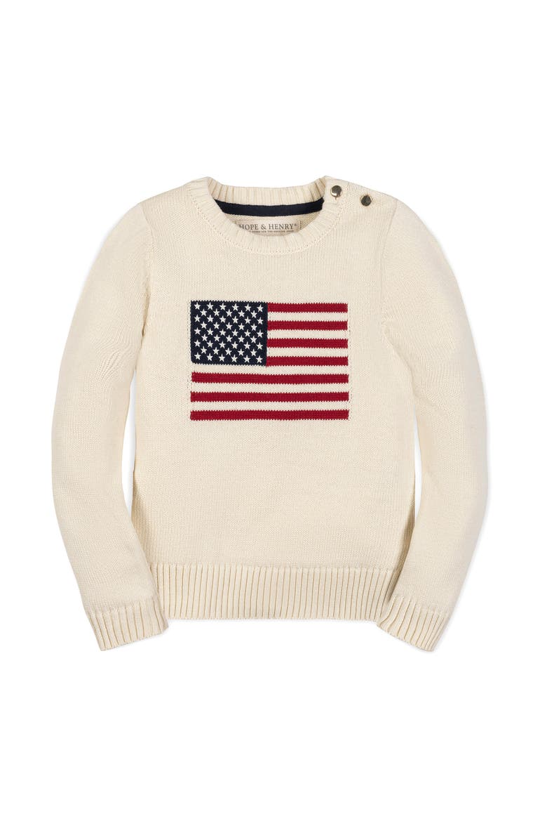 Hope & Henry Kids' Organic Crew Neck Flag Sweater, Main, color, Ivory Flag