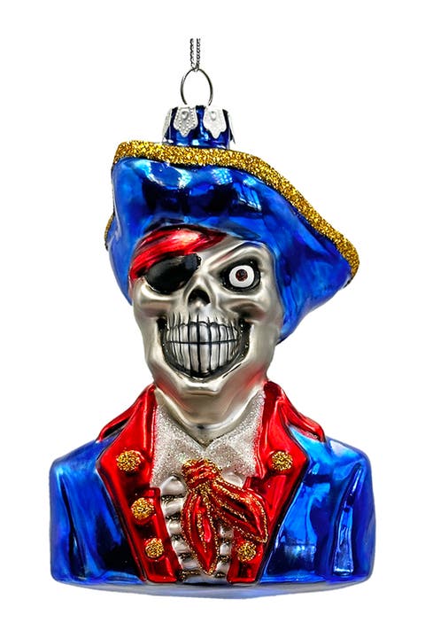 Pirate Skeleton Captain Glass Ornament
