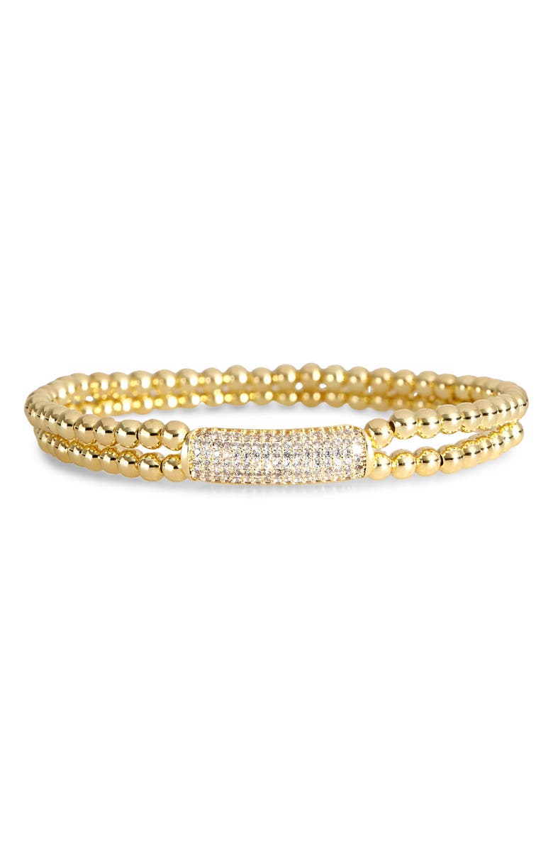 NORDSTROM RACK Pavé Cubic Zirconia Beaded Stretch Bracelet, Main, color, Clear- Gold
