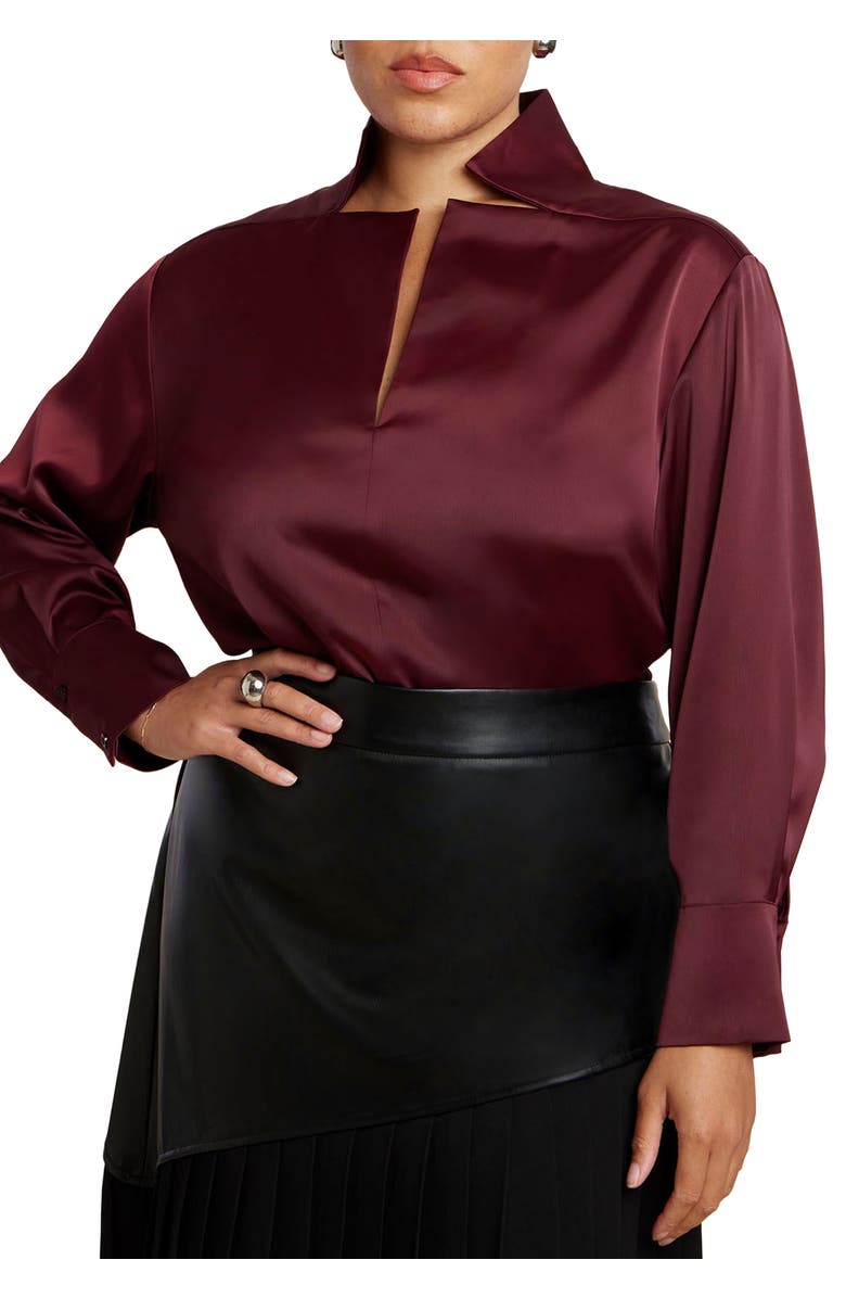 ELOQUII Deconstructed Neckline Blouse, Main, color, Tawny Port