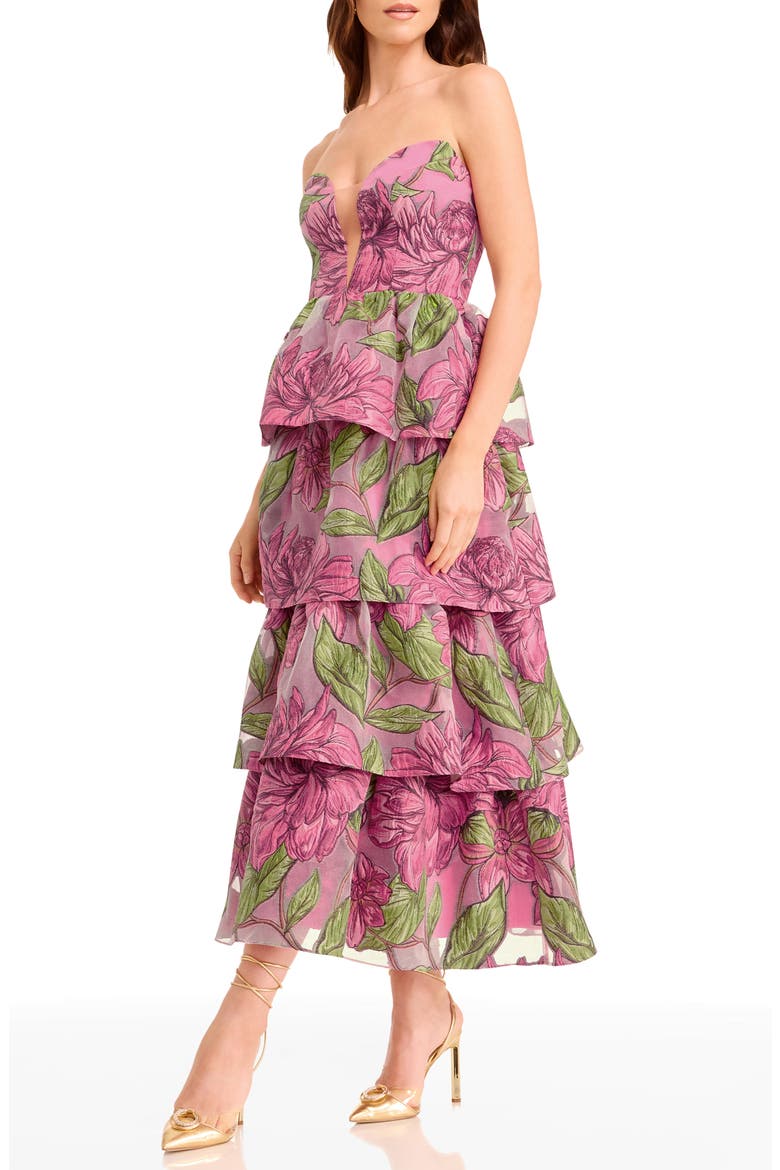 Savannah Floral Strapless Tiered Gown, Alternate, color, BRIGHT FUCHSIA MULTI