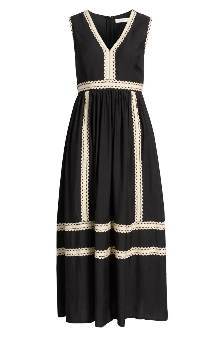 Rickrack Sleeveless Midi Dress, Alternate, color, BLACK