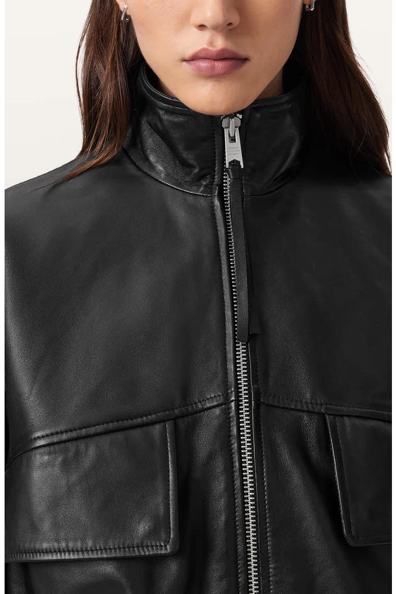 Flor Leather Peplum Jacket, Alternate, color, BLACK